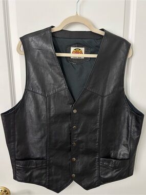Vintage 70-80s Miller Moto Biker Rocker Cowhide Grain Leather Black Vest